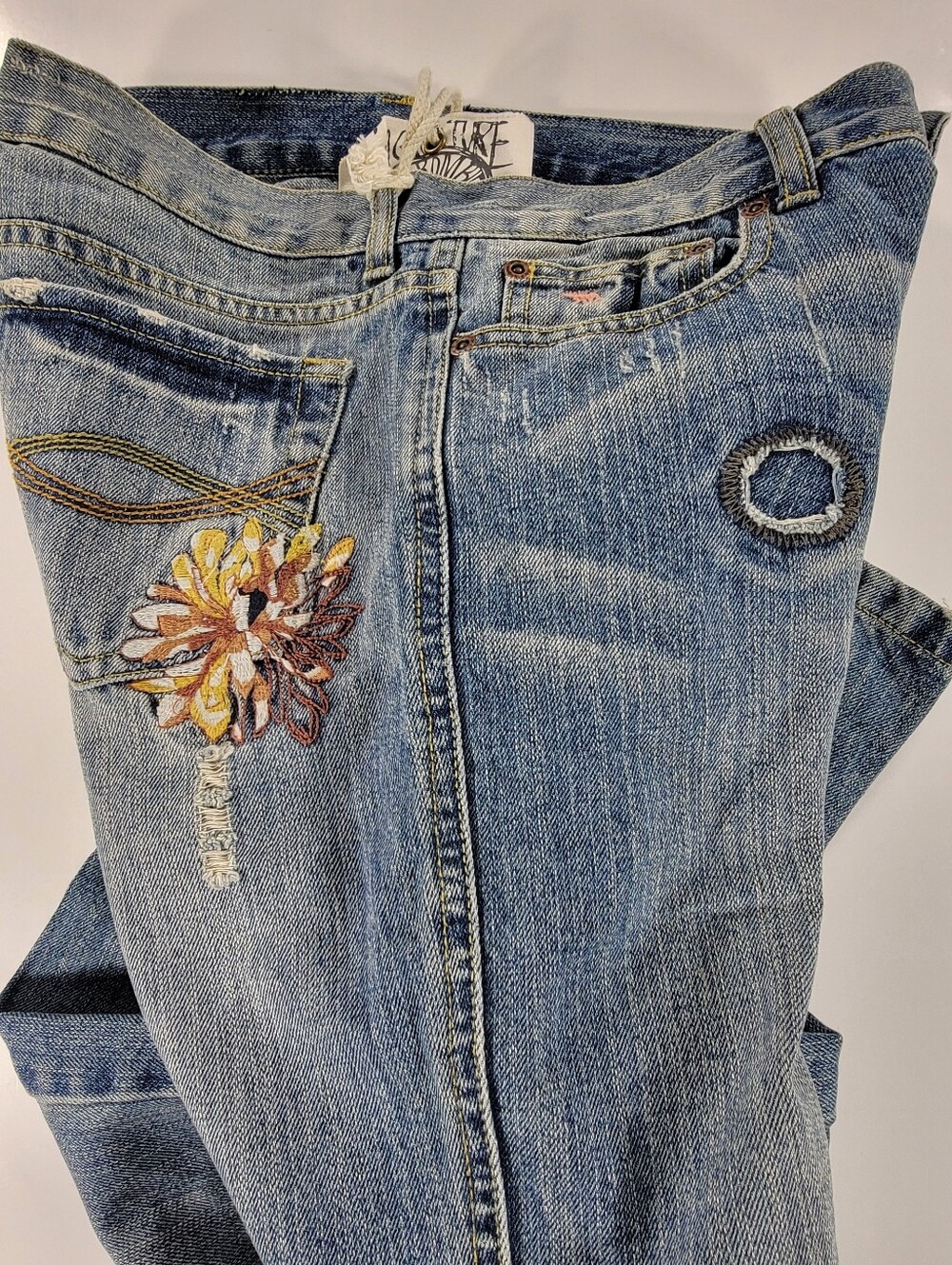 Vintage Y2K 90s Abercrombie & Fitch Flare Jeans 6 Womens Floral Embroidered NEW - Picture 4 of 16